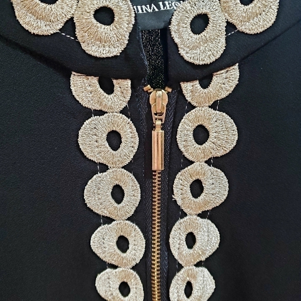 Nina Leonard Black Sleeveless Dress W/ Gold Detailing - Picture 7 of 7